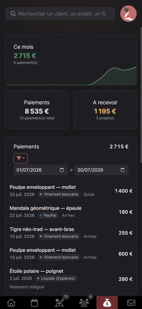 Suivi des paiements et factures dans le-tattoo.app