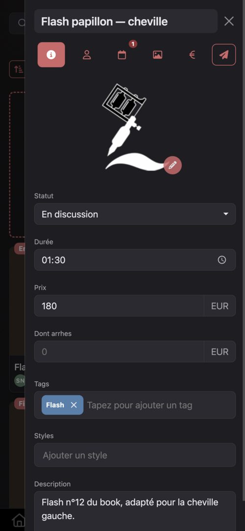 Fiche projet de tatouage dans le-tattoo.app